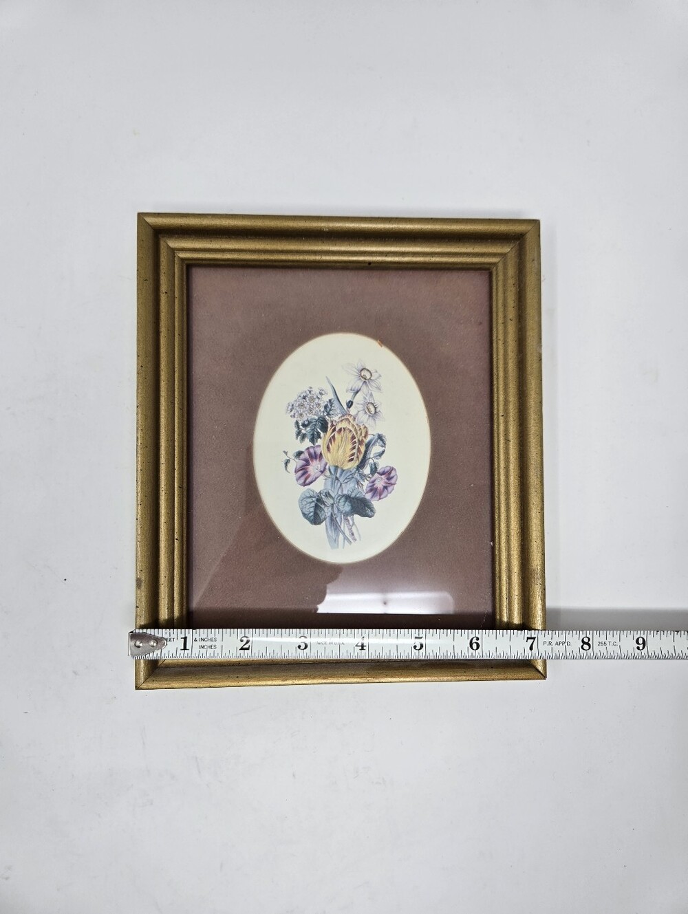 Cute Small Brown Matte Flower Framed Photograph 8 Inches Oval Cute Retro Vintage - Picture 4 of 8